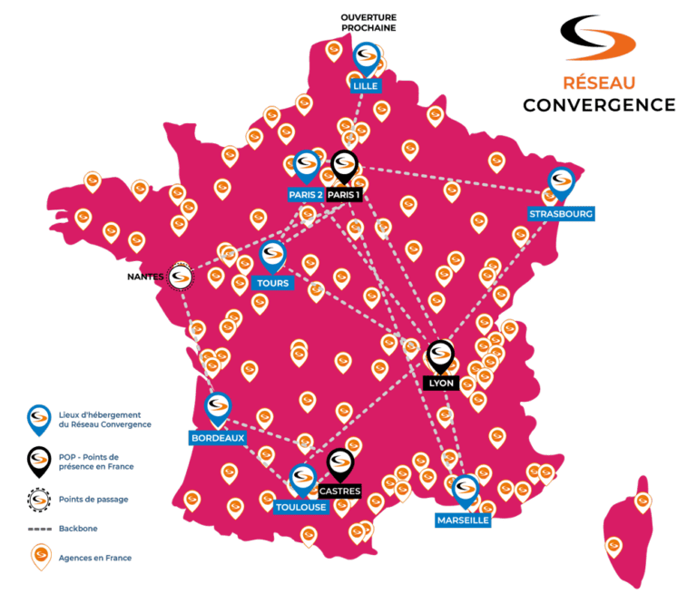 Carte de France de l'implantation du réseau convergence, partenaire de l'entreprise ATE-EB située à Thise.